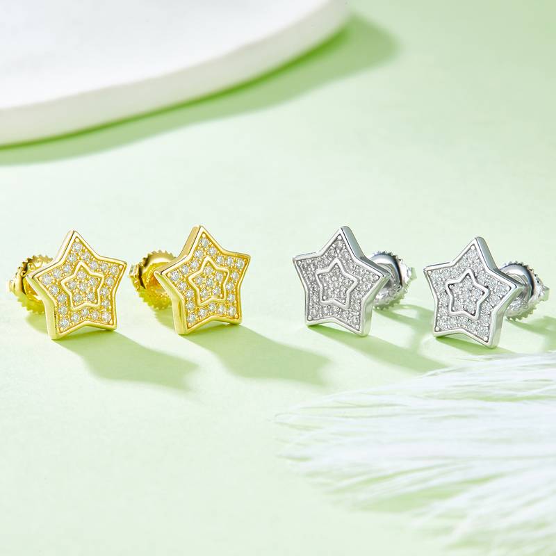 五角星S925银Stud Earring带螺纹Moissanite厘石D级0.27ct